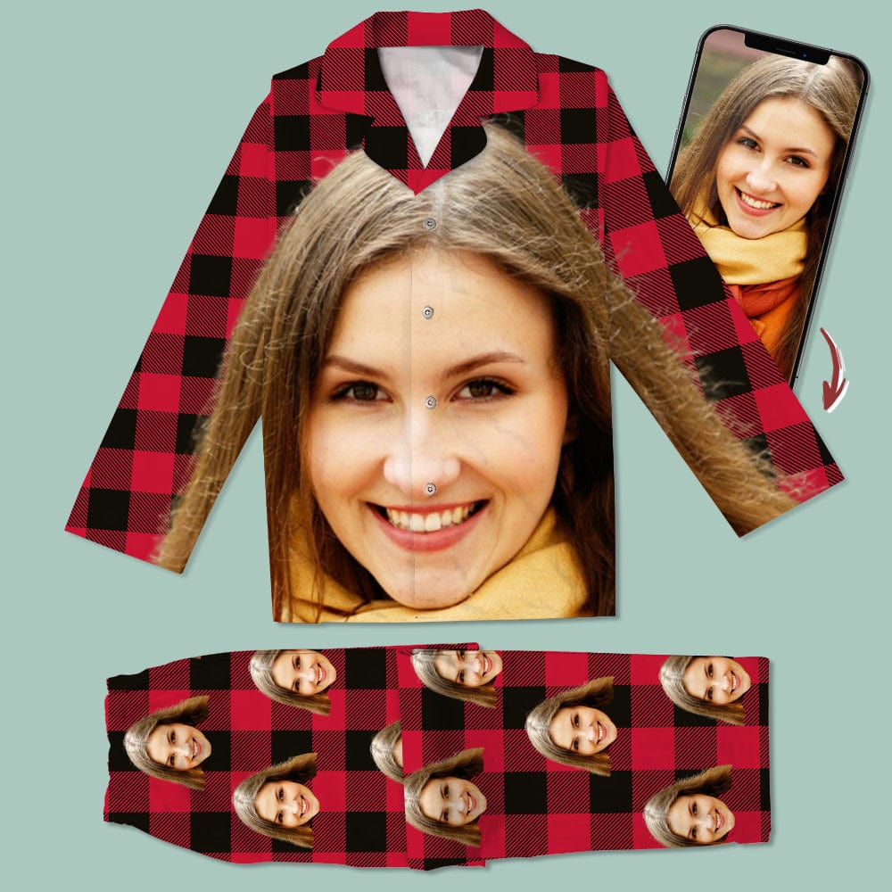 Custom Photo Portrait Face With Christmas Accessories Flannel Pajamas N369 HA75 888723