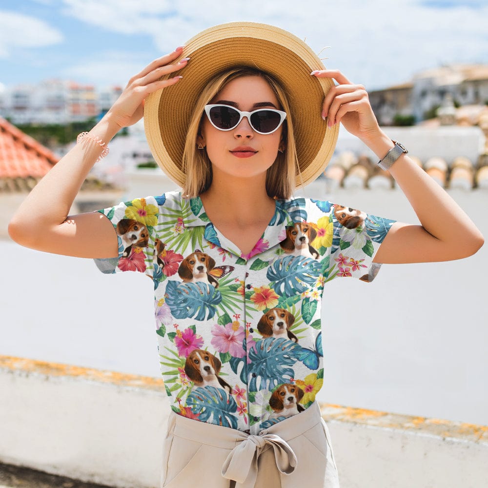 Custom Photo Tropical Dog Women Hawaii Shirt DA199 890421