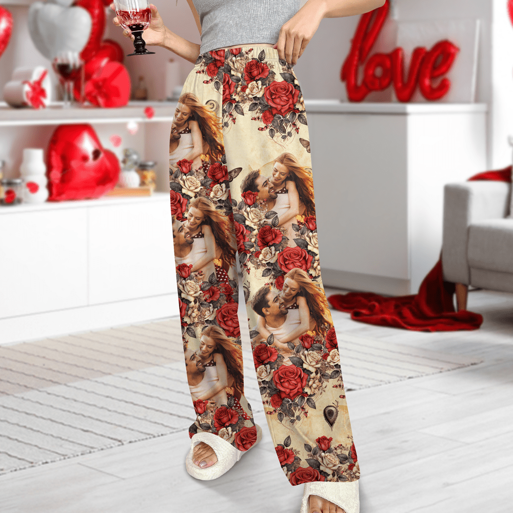 Custom Photo Vintage Butterfly Roses Couple Pajamas Gift For Valentine's Day HO82 893382