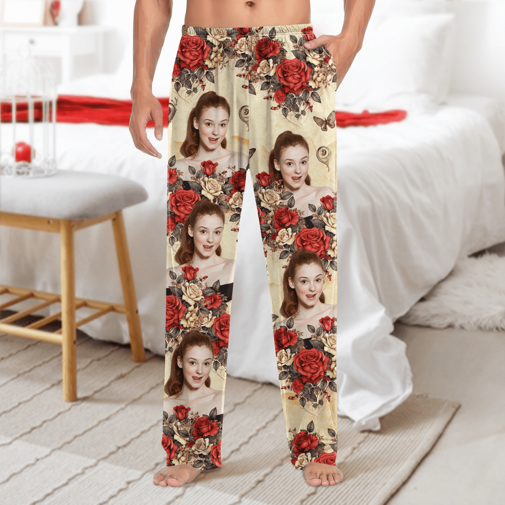 Custom Photo Vintage Butterfly Roses Couple Pajamas Gift For Valentine's Day HO82 893382