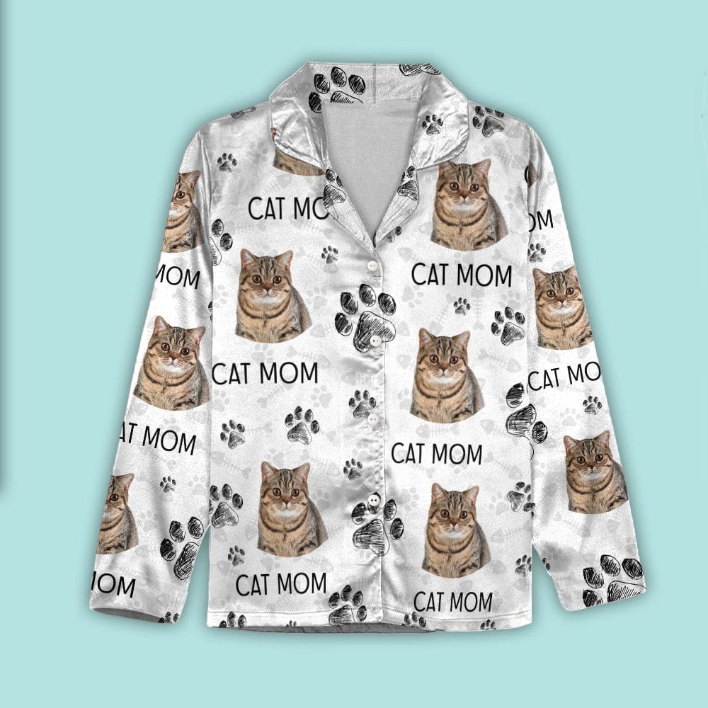 Custom Photo With Black Paw Icon Cat Pajamas N304 952