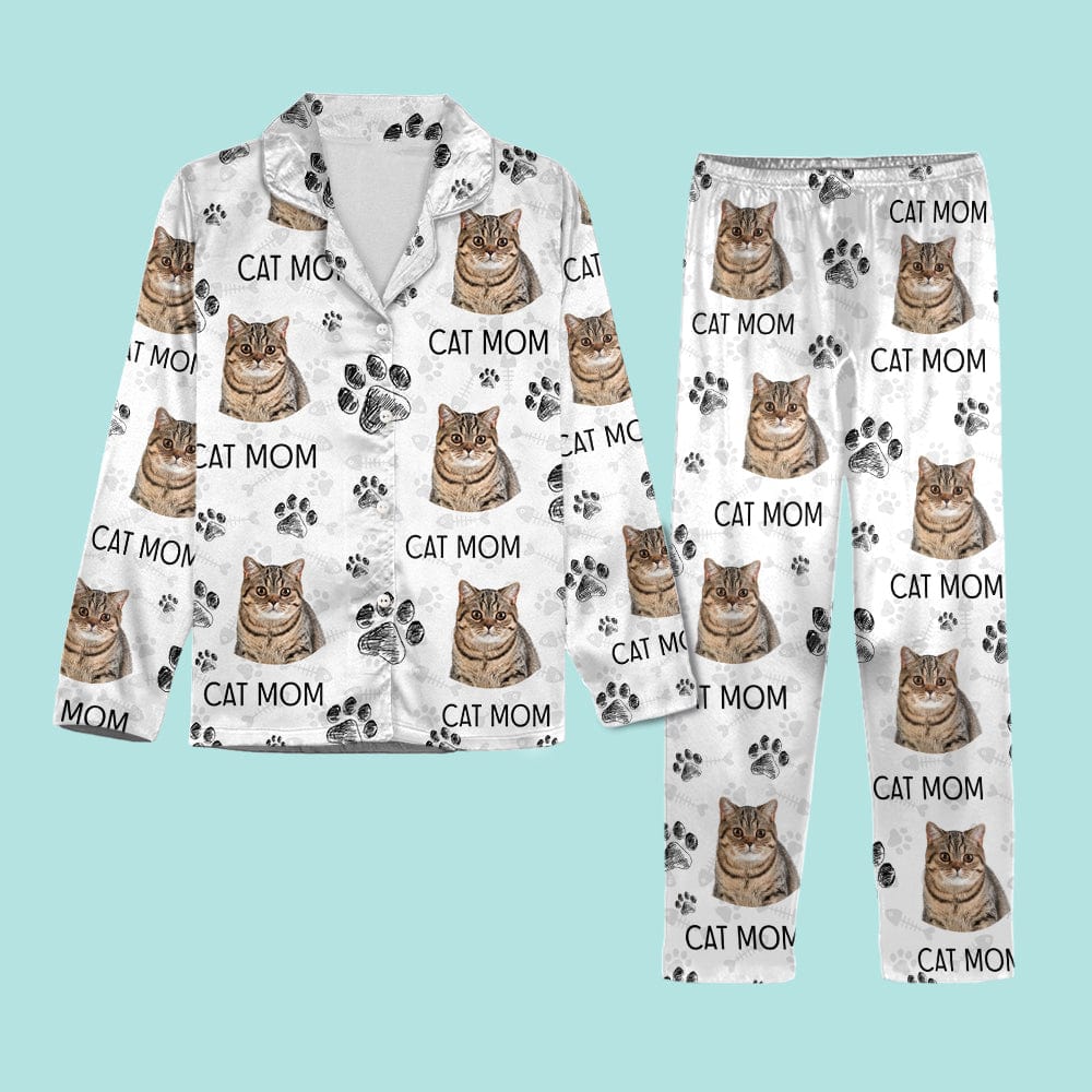 Custom Photo With Black Paw Icon Cat Pajamas N304 952