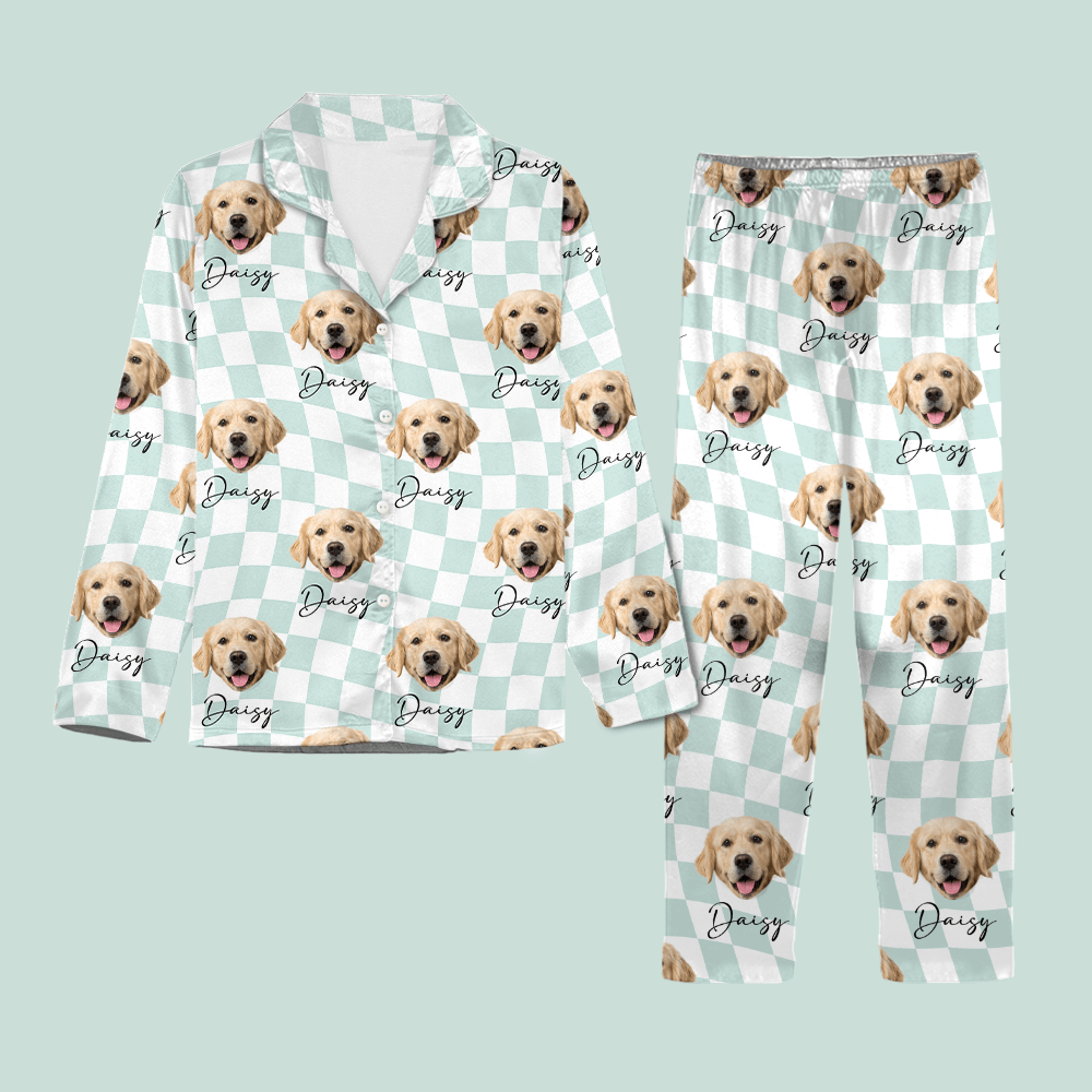 Custom Photo With Checkered Pattern Dog Lover Pajamas TA29 890065