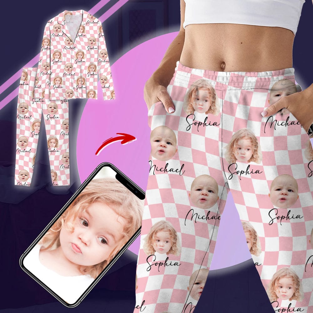 Custom Photo With Checkered Pattern Family Pajamas K228 890897