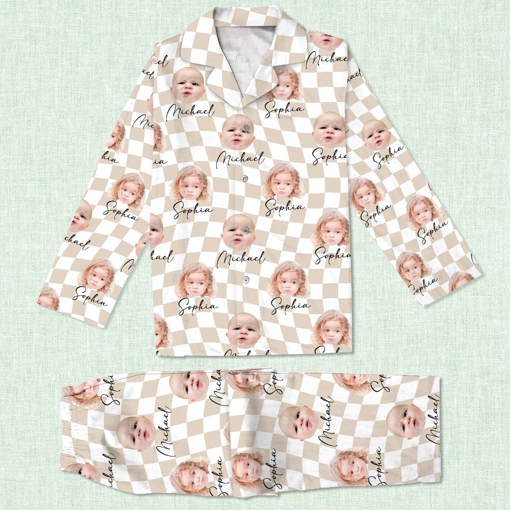 Custom Photo With Checkered Pattern Family Pajamas K228 890897