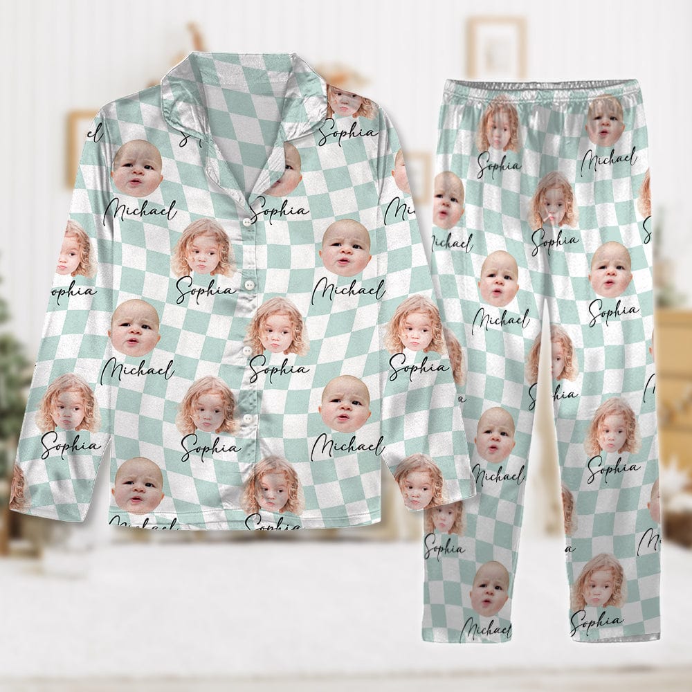 Custom Photo With Checkered Pattern Family Pajamas K228 890897