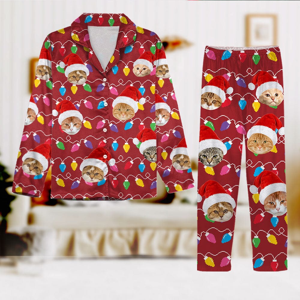 Custom Photo With Colorful Christmas Lights For Cat Lovers Pajamas N304 889918