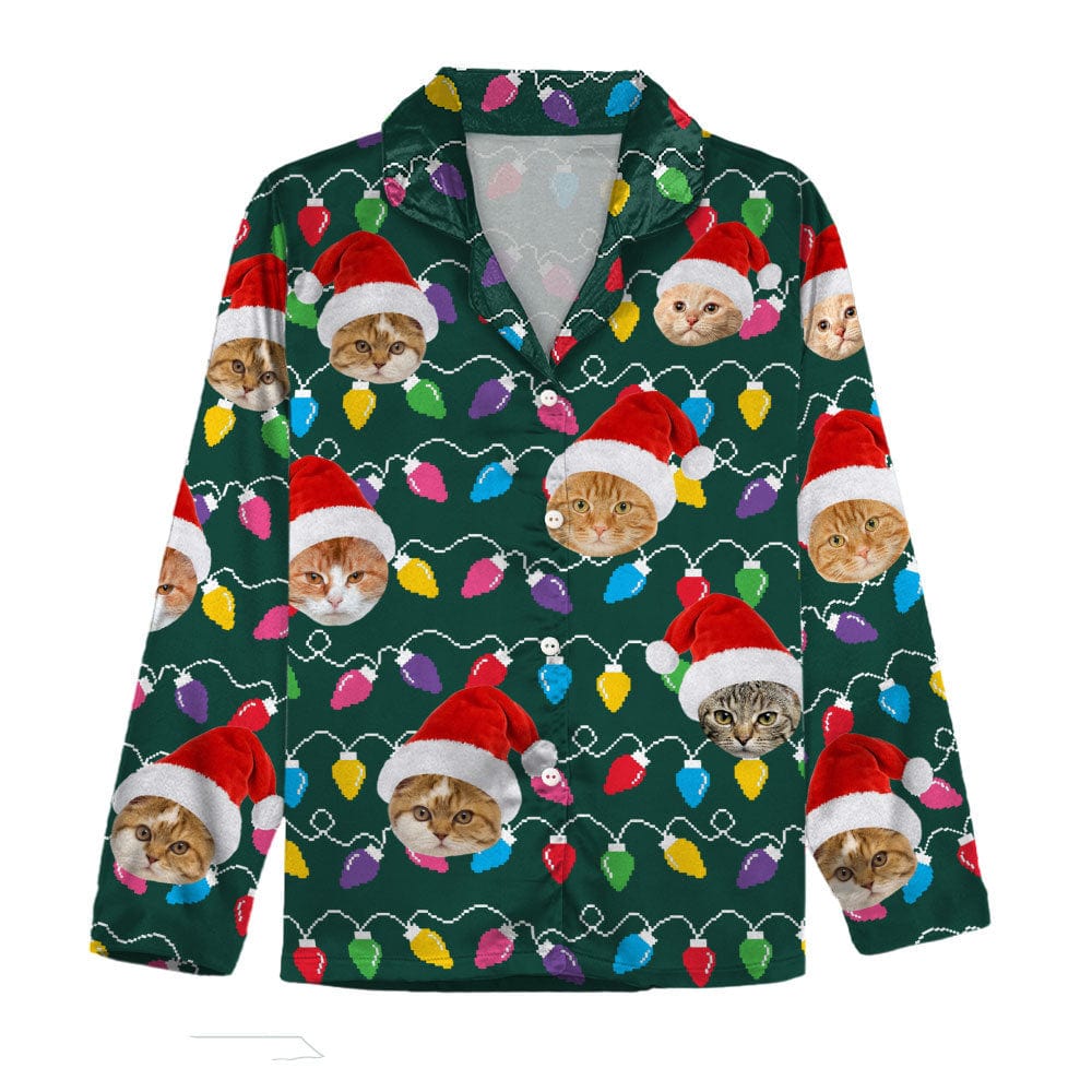 Custom Photo With Colorful Christmas Lights For Cat Lovers Pajamas N304 889918