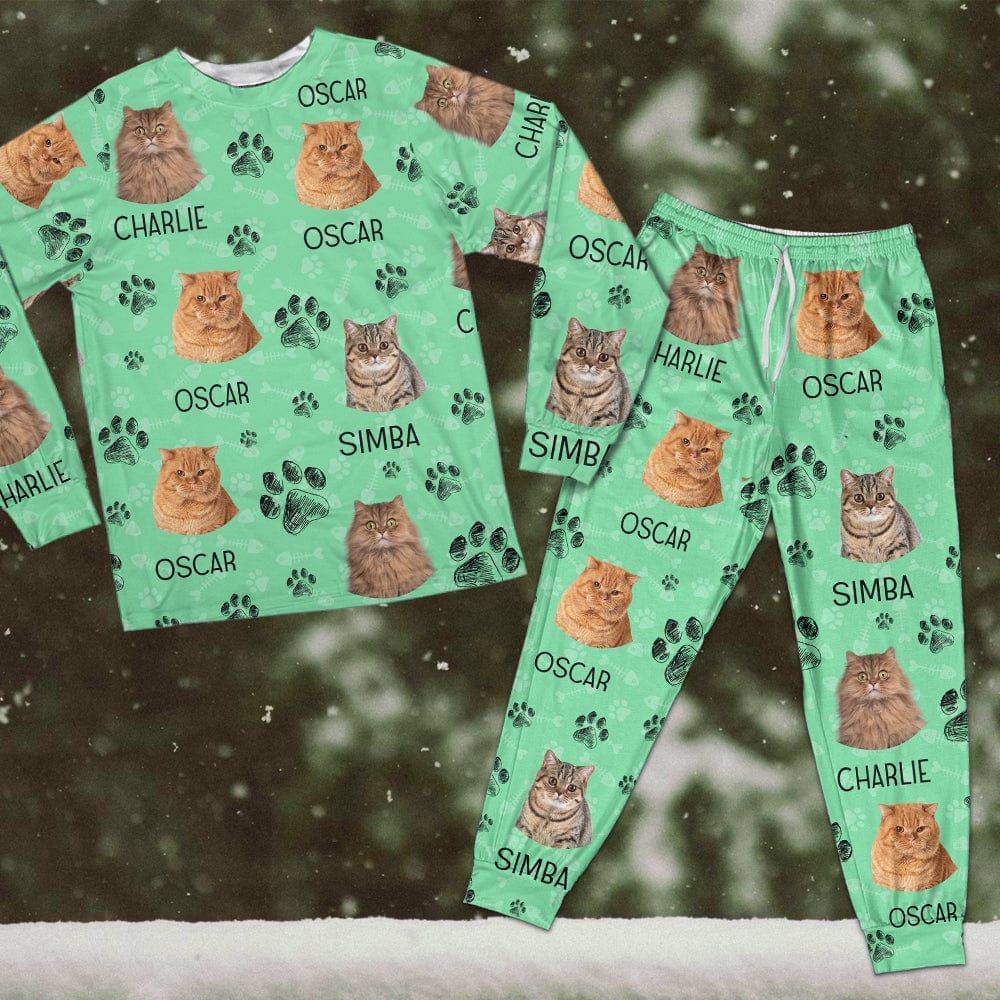 Custom Portrait Cat Mom Cat Dad With Paw Pattern Sleepwear N304 889762