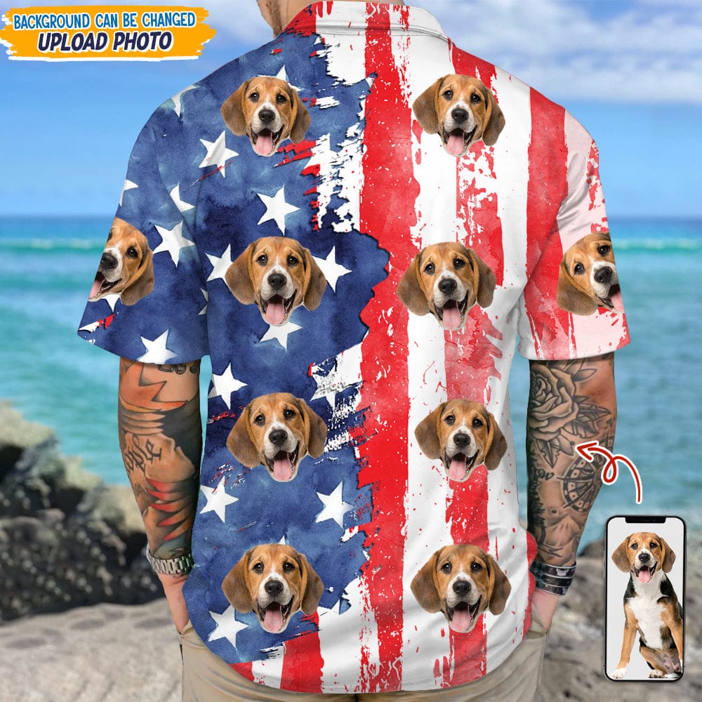 Customized Hawaii Shirt Upload Dog Cat Photo With Us Flag N369 889230 120728