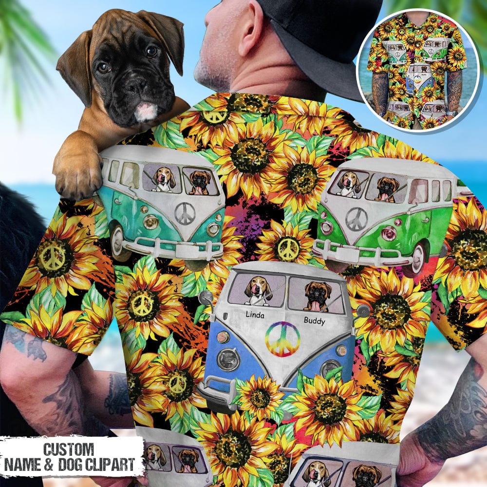 Hippie Custom Clipart Dog Men's Hawaiian Shirt K228 888398