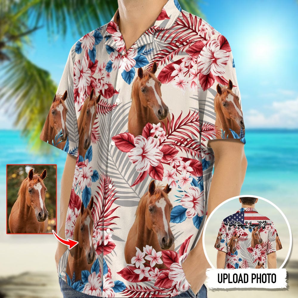 Horse American Flag Hawaiian Shirt, Upload Photo T368 888396
