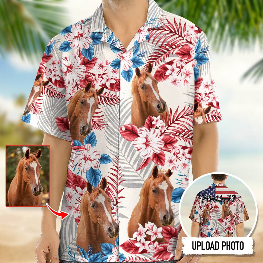 Horse American Flag Hawaiian Shirt, Upload Photo T368 888396