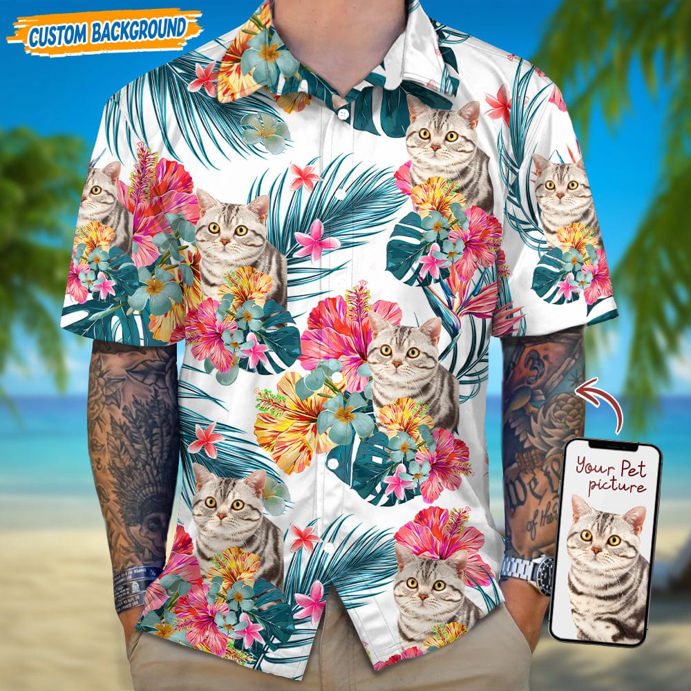 Personalized Upload Dog Cat Photo With Flower Design Hawaiian Shirt T368 889454