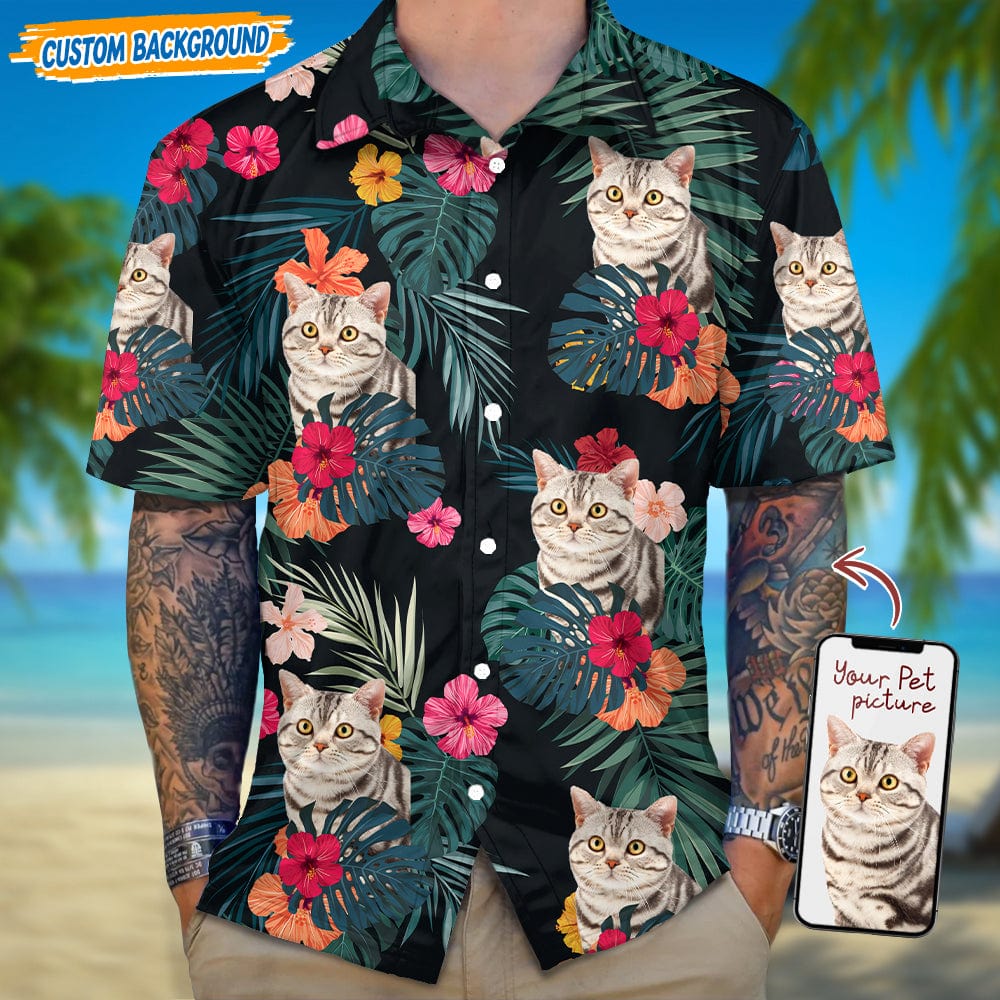 Upload Dog Cat Photo With Flowers And Leaves Pattern Hawaiian Shirt T368 889458