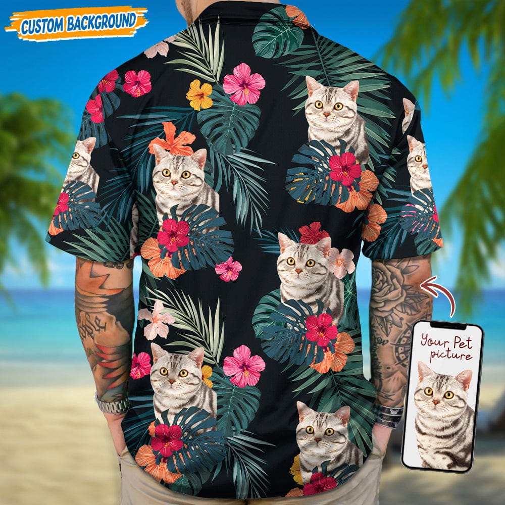 Upload Dog Cat Photo With Flowers And Leaves Pattern Hawaiian Shirt T368 889458