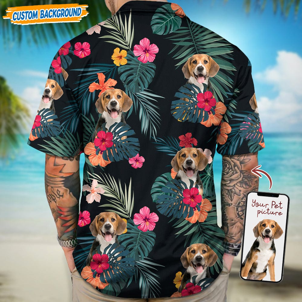 Upload Dog Cat Photo With Flowers And Leaves Pattern Hawaiian Shirt T368 889458