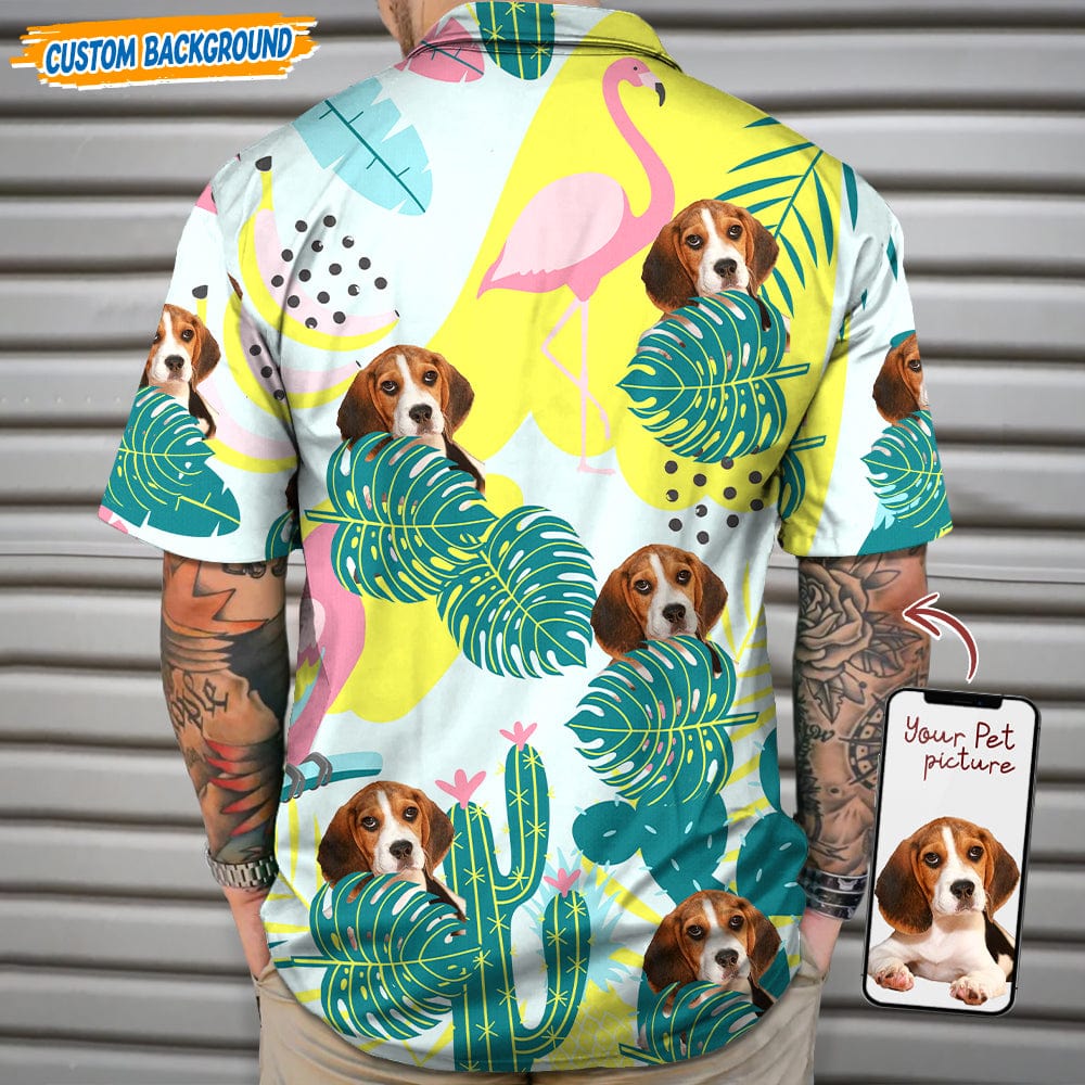 Personalized Upload Dog Cat Photo Flamingo And Leaves Hawaiian Shirt T368 889464