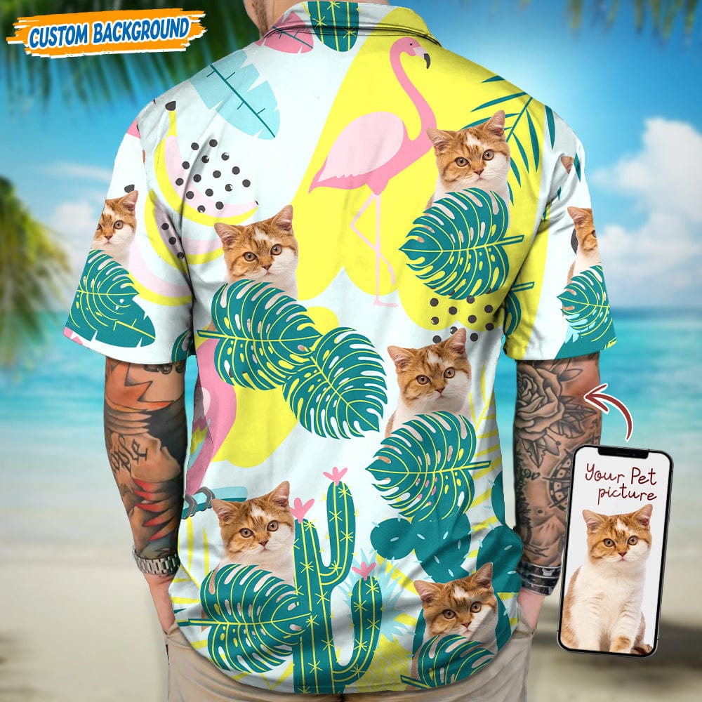 Personalized Upload Dog Cat Photo Flamingo And Leaves Hawaiian Shirt T368 889464