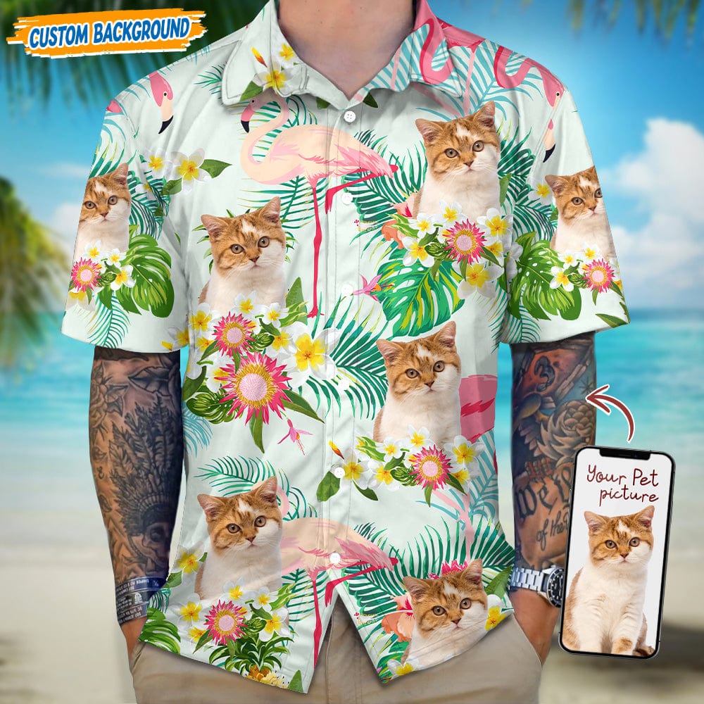 Personalized Upload Dog Cat Photo Flamingo And Flower Hawaiian Shirt T368 889468
