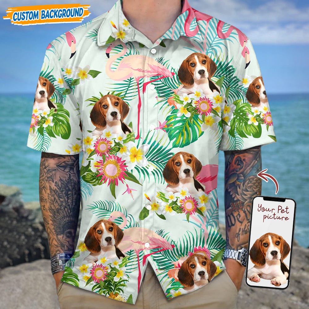 Personalized Upload Dog Cat Photo Flamingo And Flower Hawaiian Shirt T368 889468