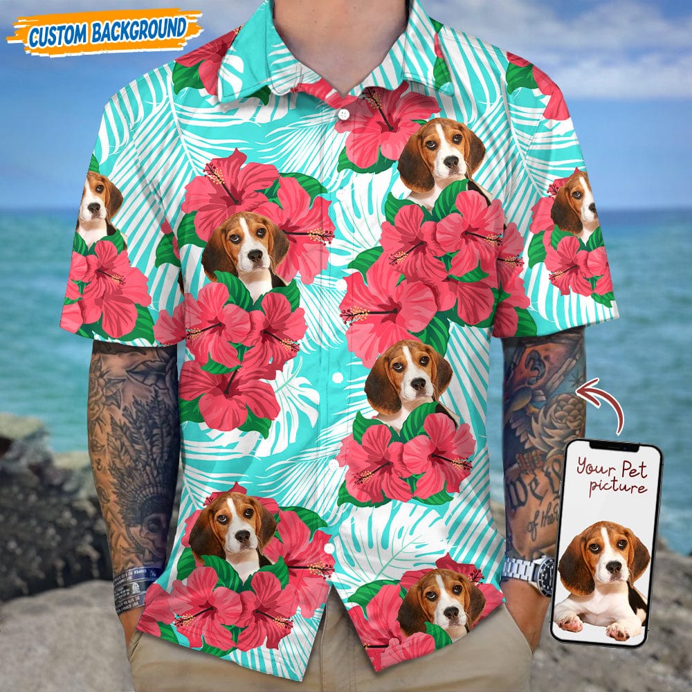 Upload Dog Cat Photo With Red Hibiscus Flower Pattern Hawaiian Shirt T368 889470