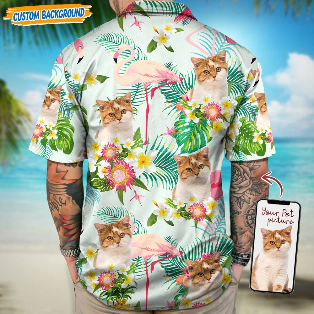 Personalized Upload Dog Cat Photo Flamingo And Flower Hawaiian Shirt T368 889468