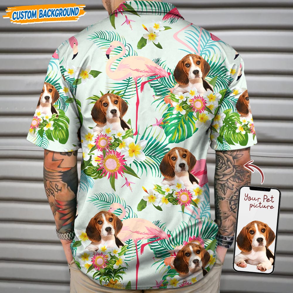 Personalized Upload Dog Cat Photo Flamingo And Flower Hawaiian Shirt T368 889468
