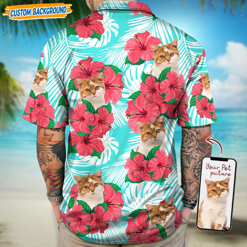 Upload Dog Cat Photo With Red Hibiscus Flower Pattern Hawaiian Shirt T368 889470