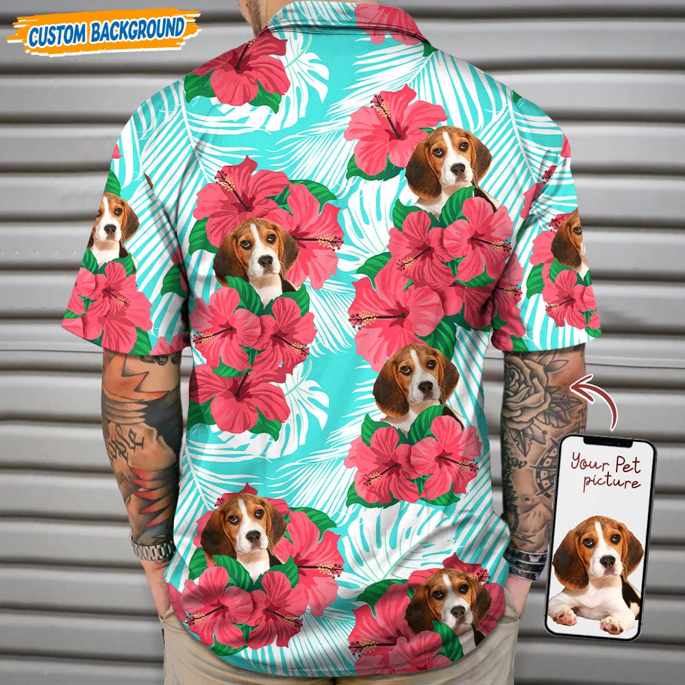 Upload Dog Cat Photo With Red Hibiscus Flower Pattern Hawaiian Shirt T368 889470