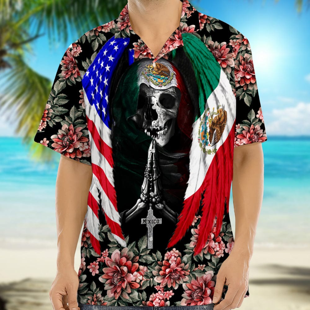 Skull Mexican American Hawaiian Shirt, Upload Photo 336339
