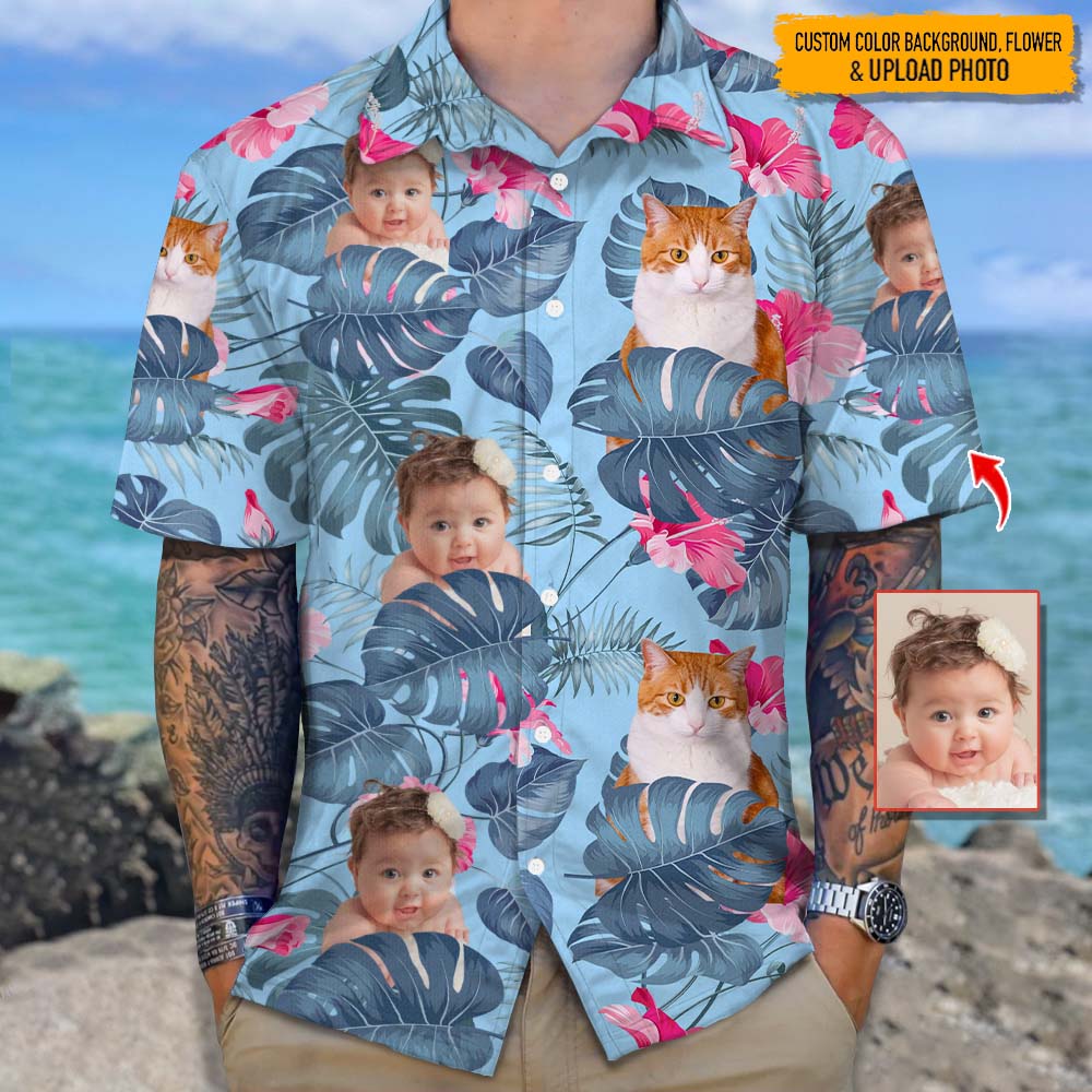 Upload Cat And Face Photo Hawaiian Shirt, N304 888380