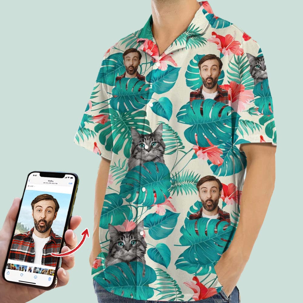 Upload Cat And Face Photo Hawaiian Shirt, N304 888380