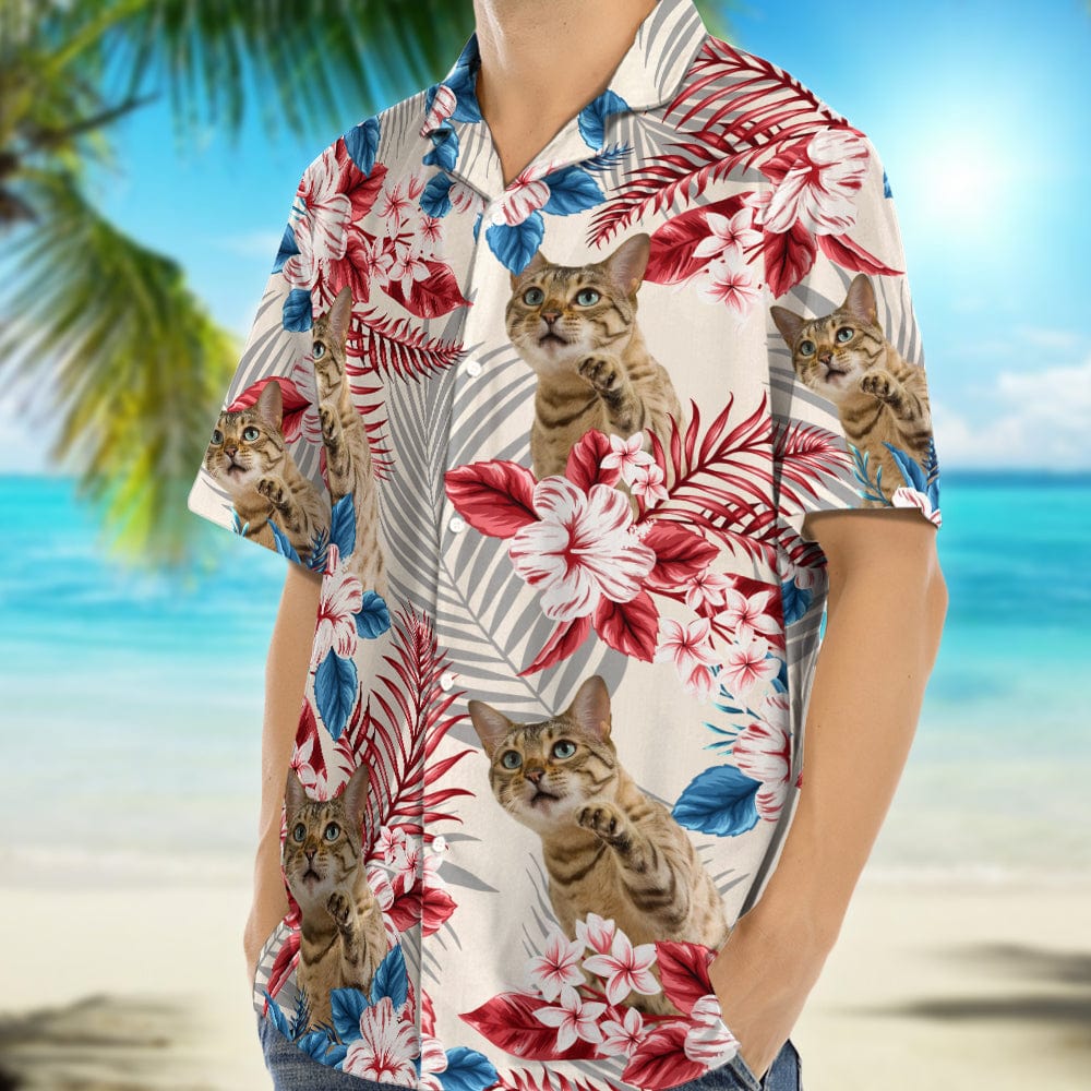 Upload Cat Photo America Flag Hawaiian Shirt, N304 888389