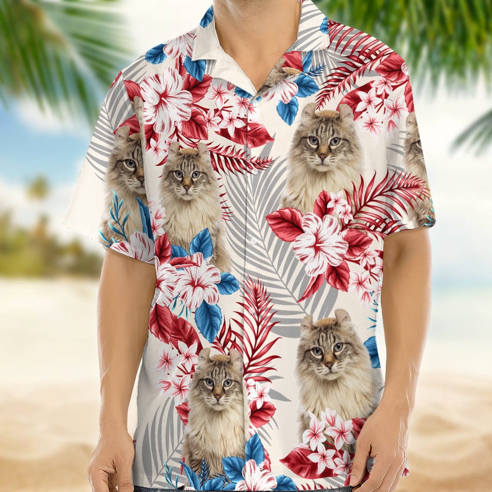Upload Cat Photo America Flag Hawaiian Shirt, N304 888389