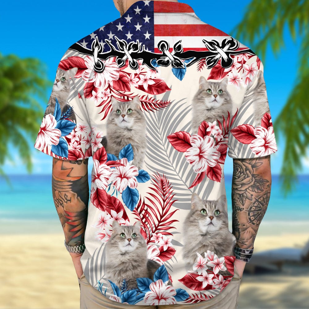 Upload Cat Photo America Flag Hawaiian Shirt, N304 888389