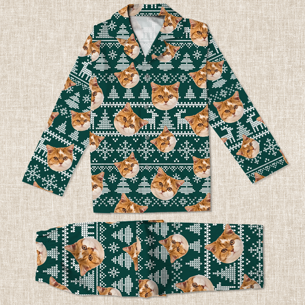 Upload Cat Photo Christmas Matching Collared Pajamas N304 889870