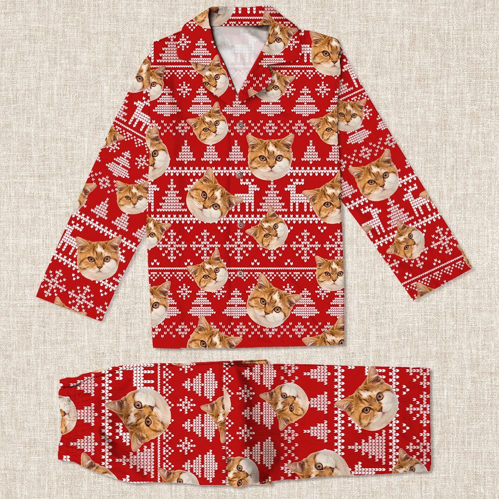 Upload Cat Photo Christmas Matching Collared Pajamas N304 889870