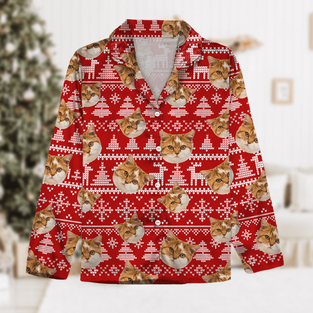 Upload Cat Photo Christmas Matching Collared Pajamas N304 889870