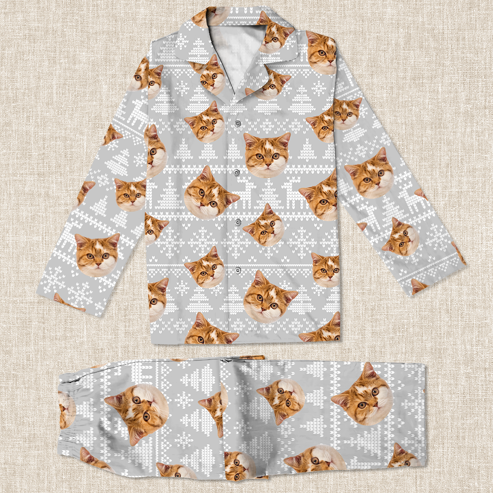 Upload Cat Photo Christmas Matching Collared Pajamas N304 889870