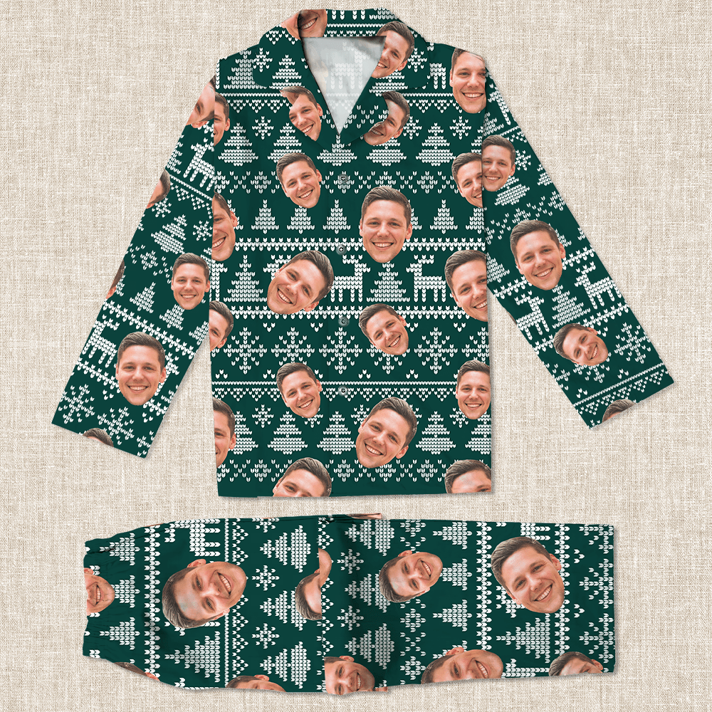 Upload Human Face Photo Christmas Matching Collared Pajamas N304 889872