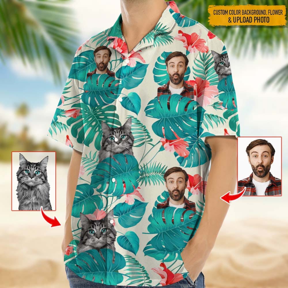 Upload Cat And Face Photo Hawaiian Shirt, N304 888380