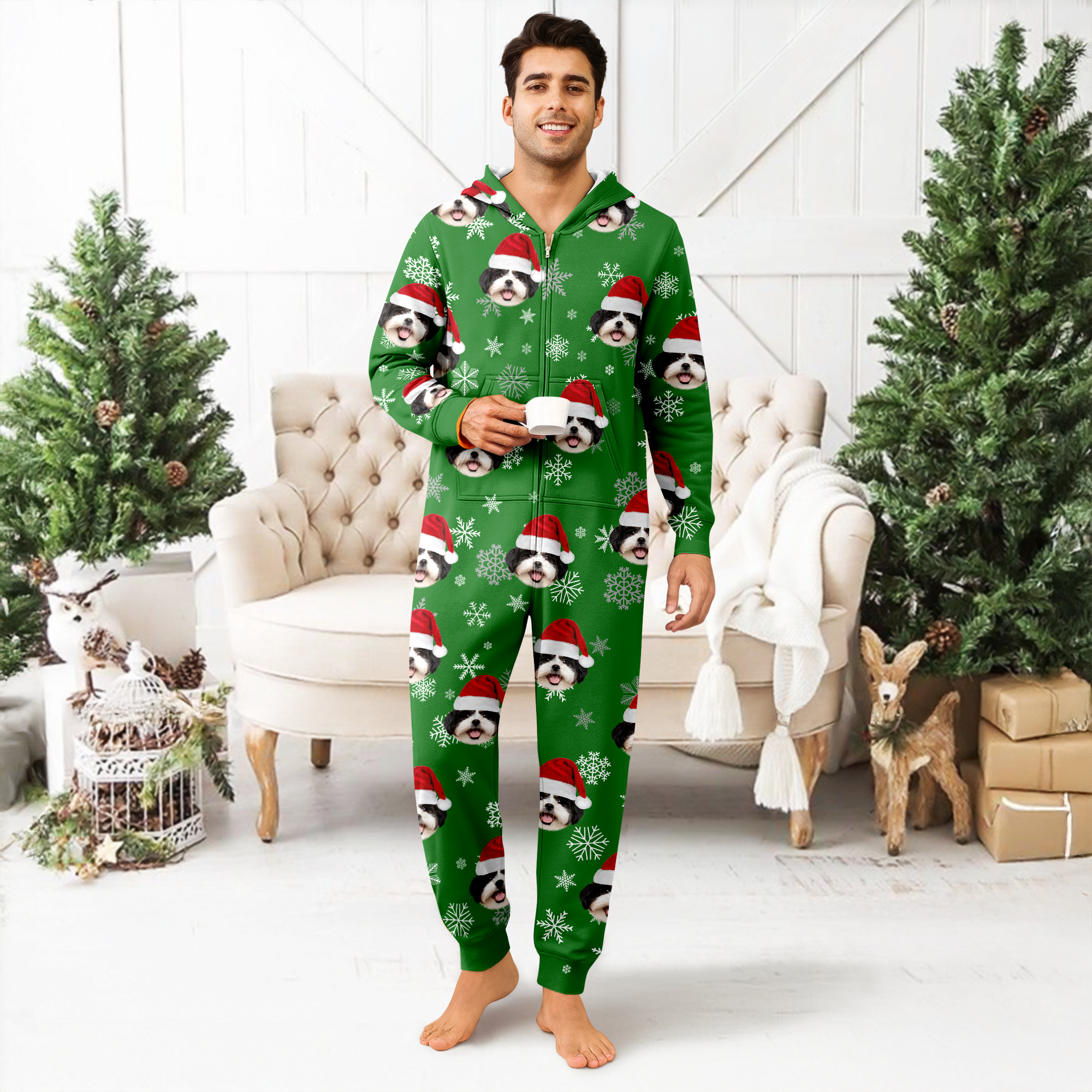 Custom Dog Photo Santa Christmas Onesie Pajamas CH07 899306