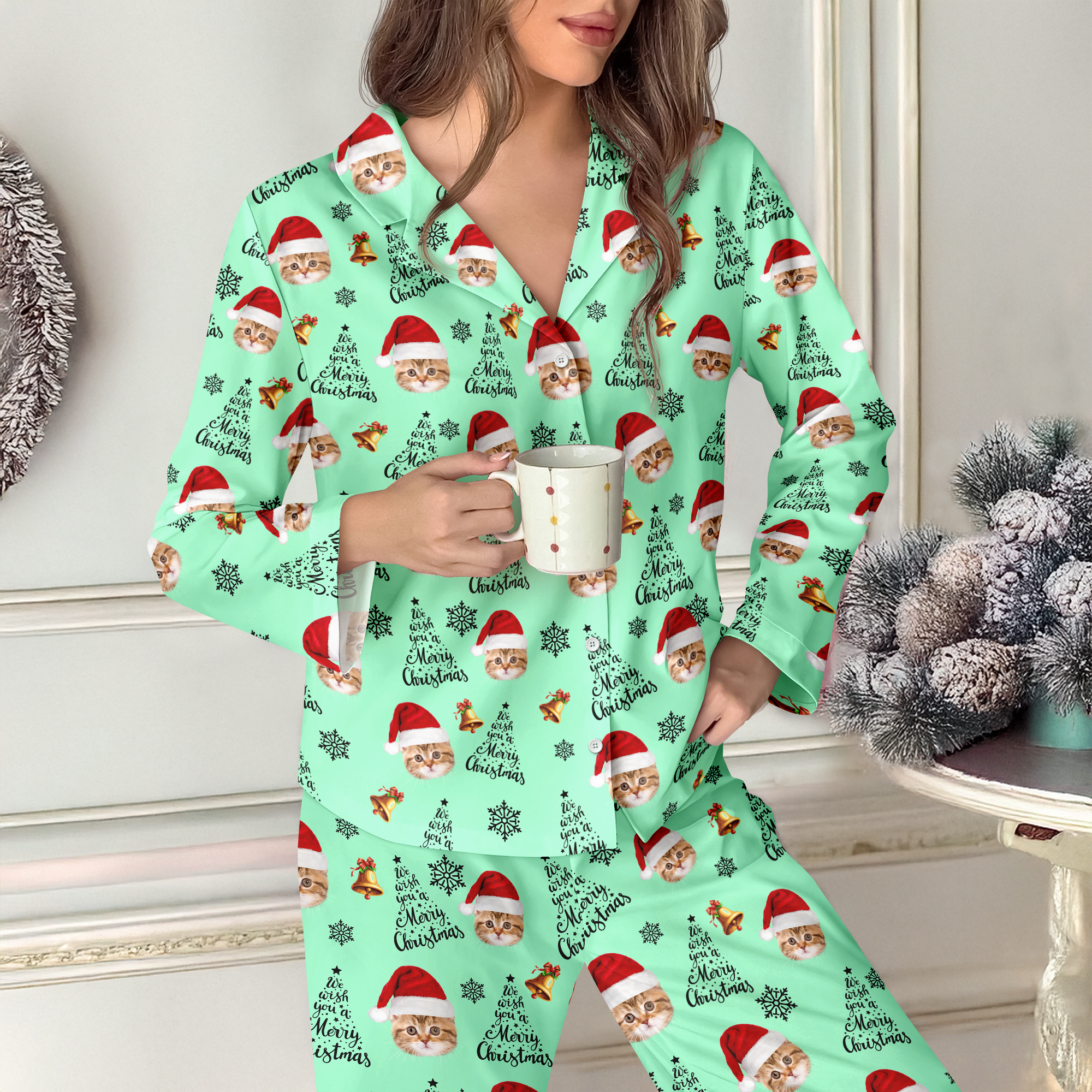 Custom Cat Photo We Wish You A Merry Christmas Pajamas TH10 896281