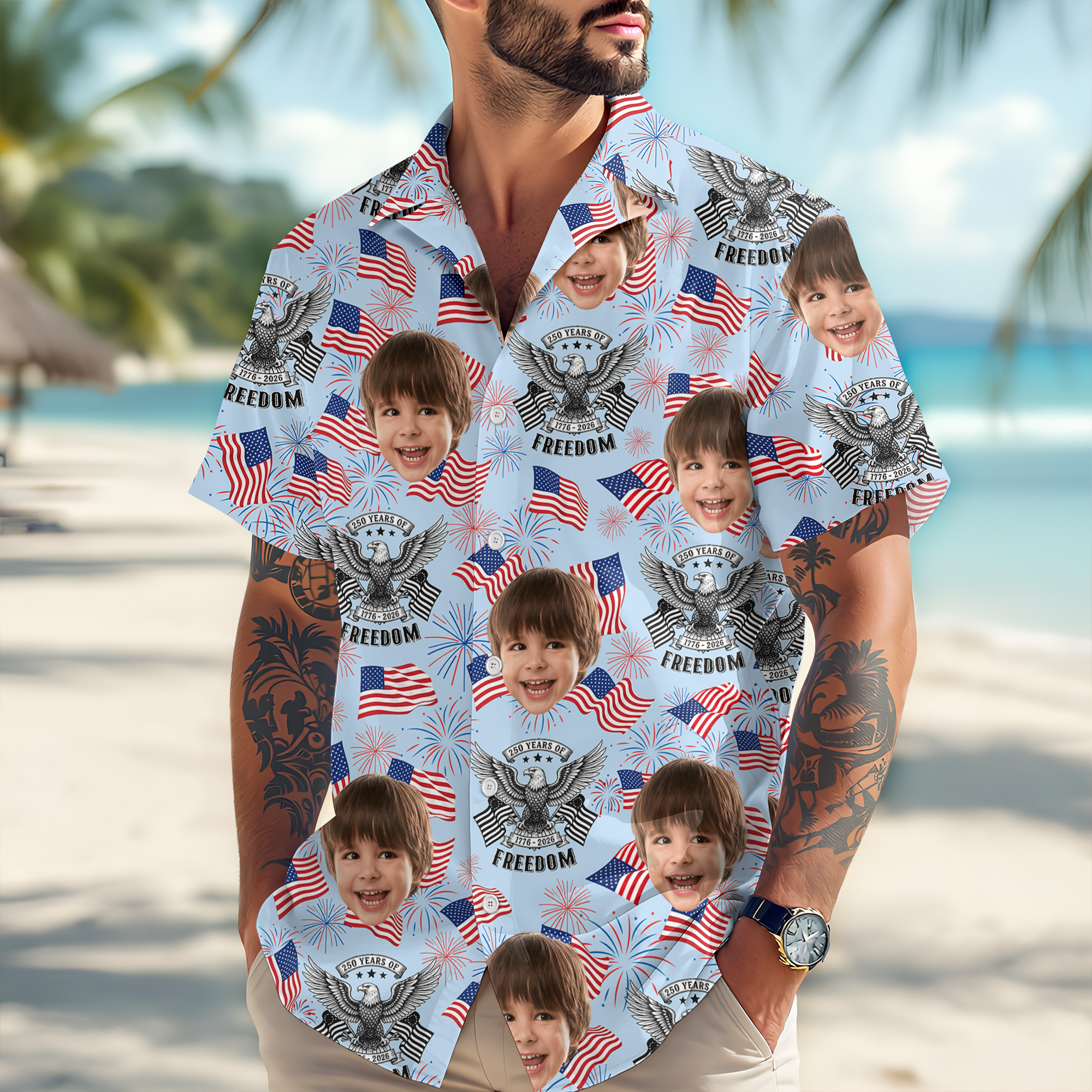 Custom Cute Photo 250 Years of America Freedom Family Hawaii Shirt LM32 897941