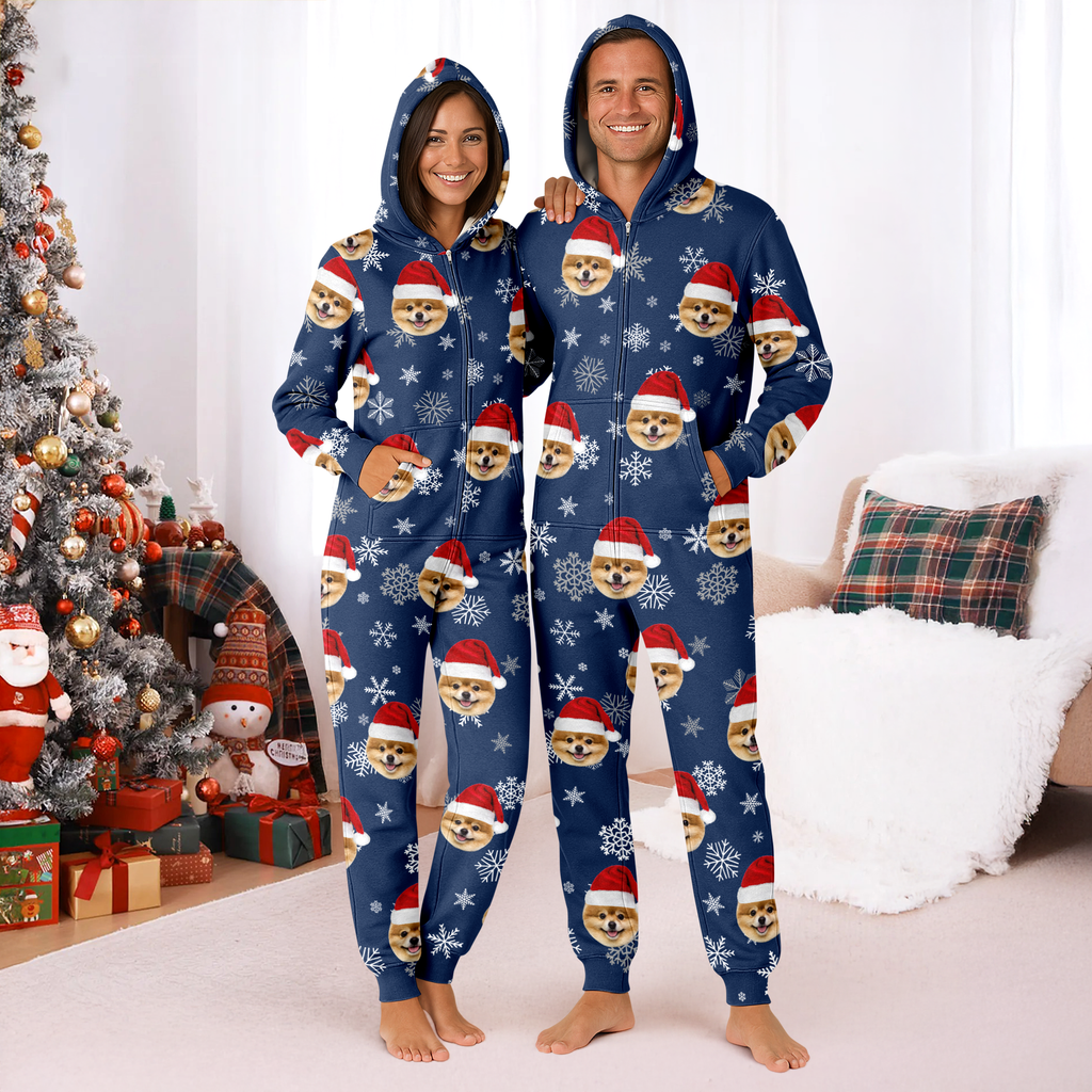 Custom Dog Photo Santa Christmas Onesie Pajamas CH07 899306