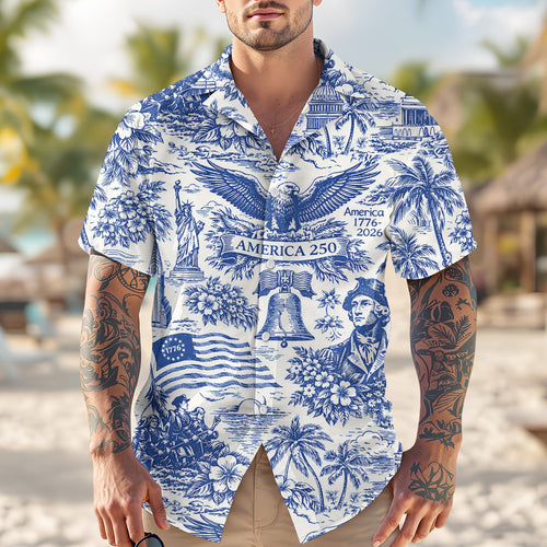 America 250th Anniversary Toile De Jouy Style Patriotic Hawaii Shirt CH07 910402