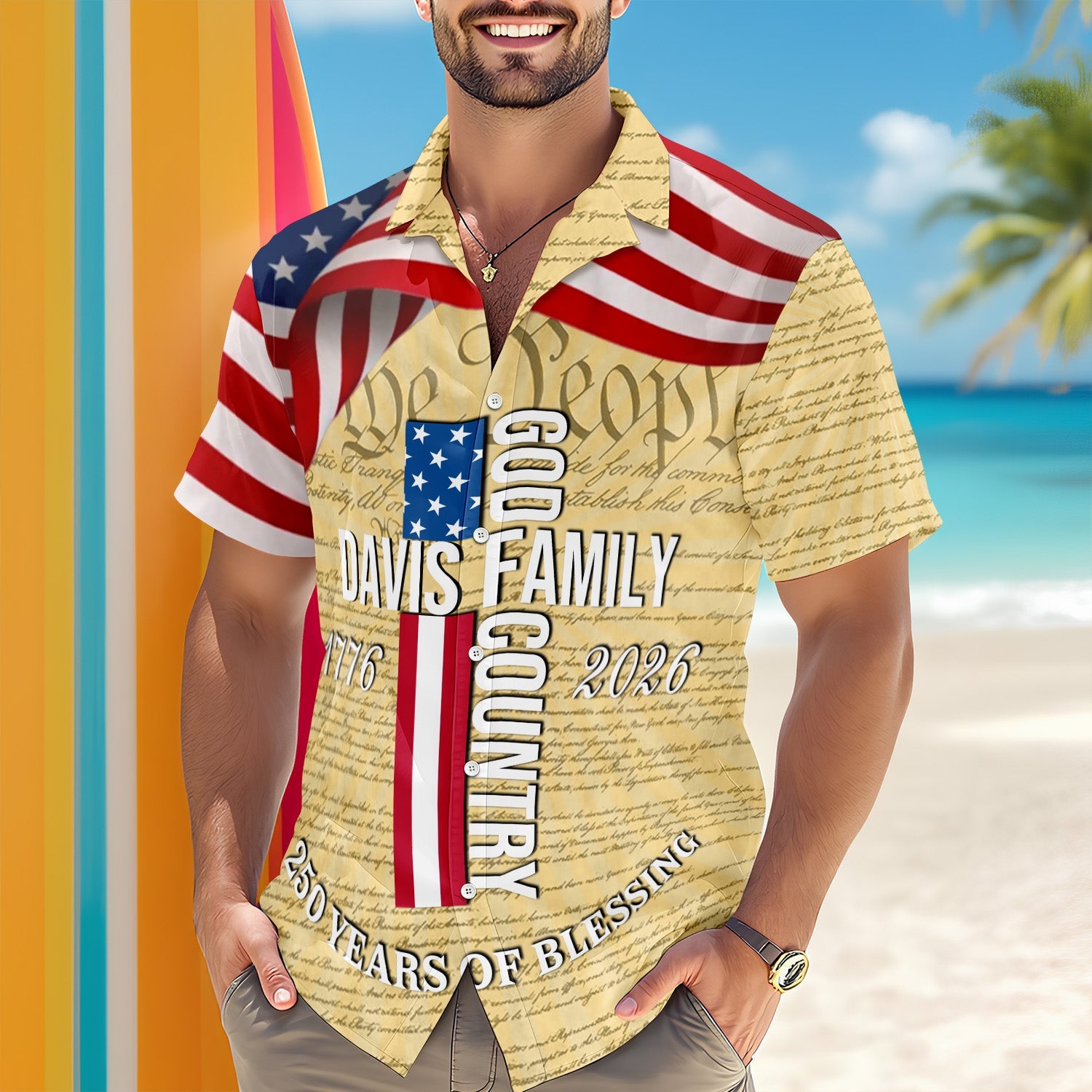 Custom Family Name Patriotic American Flag, 250 Years of Blessing God Hawaii Shirt TH10 898673