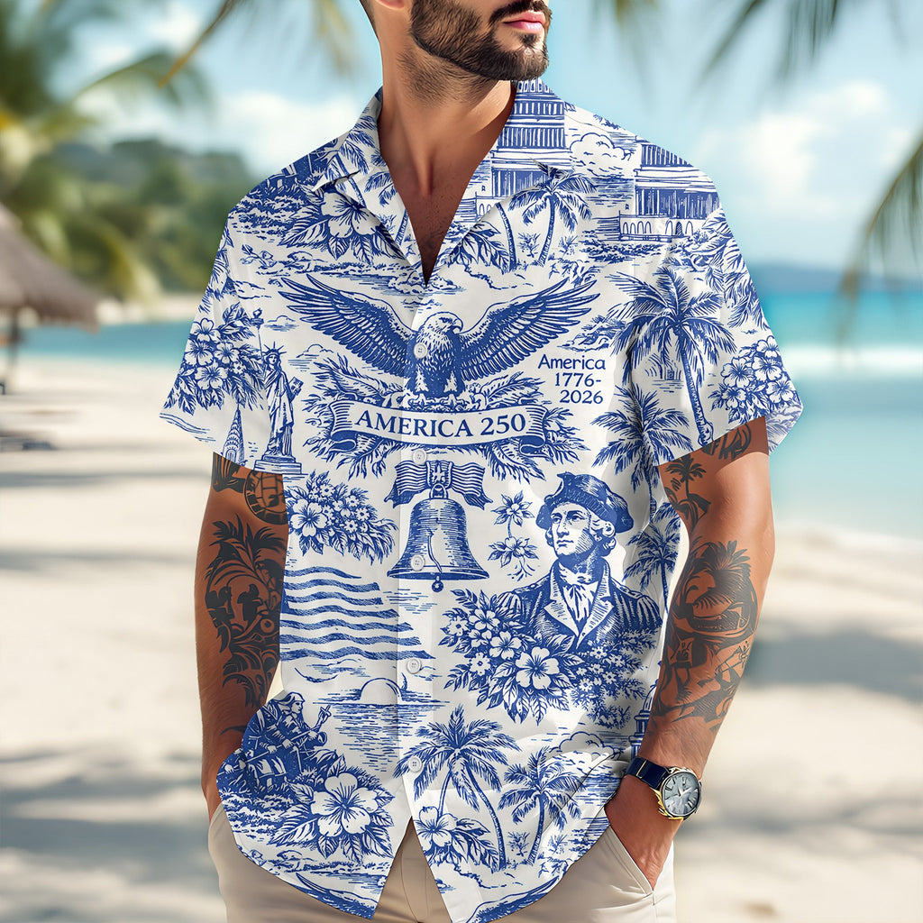 America 250th Anniversary Toile De Jouy Style Patriotic Hawaii Shirt CH07 910402
