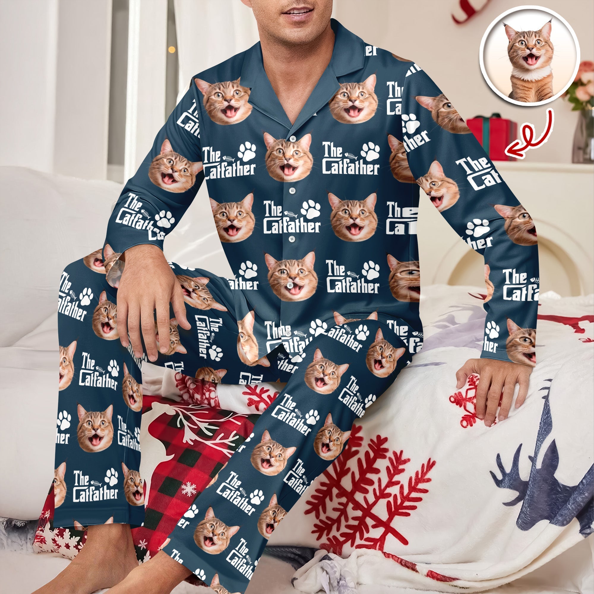 Custom Puppy Photo The Cat Father with Pawprints Design - Personalized Pajamas LM32 895755